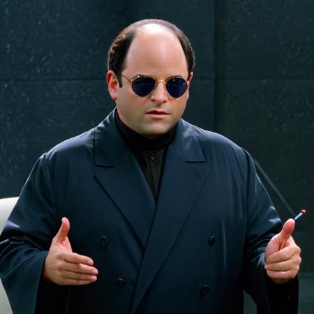 00055-[number]-3173323407-George Costanza dressed as Morpheus from the Matrix offering a blue or red pill._ _lora_George_Costanza-000003_1_.png